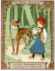 O Capuchinho Vermelho encontra o lobo - Bon Marché publicidade rótulo