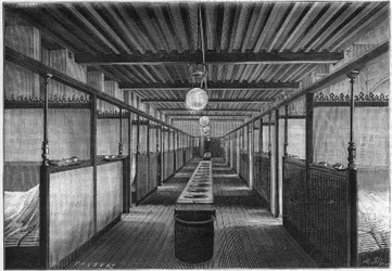 A Escola Monge em 1884 em Paris. Um dormitório com lavabos. na "Natureza". Revisão das ciências e suas aplicações às artes e à indústria".