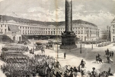 Os Fetes de Paris, o Exército da Itália a defraudar perante o Imperador na Place Vendome - Guerre d