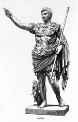 O imperador romano Augusto, Octaviano ou Octavian, 63 a.C. - 14, gravura do século XIX