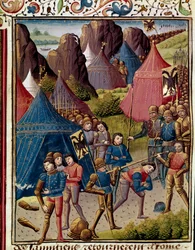 Os Samnitas vão para a Miniatura Romana da "História Romana" (Ad urbe condita) por Tite Live (59 a.C.-17 d.C.) (Titus Livius), traduzido por Pierre Bressuire (ms. 310) 1450-1500 Chantilly, Musee Conde