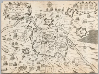O Cerco de Colchester pelo Lord Fairfax, tal como foi com a linha e sai em 1648 (gravura)
