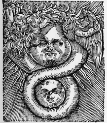 O Sol e a Lua: unidos pelo Dragão - Gravura da obra de Basil Valentine "O Azoth dos Filósofos". Paris