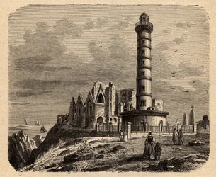 A abadia de Saint Mathieu de Fine Terre - Abadia Bretã - Abade Saint-Mathieu de Fine-Terre - gravura em "PATRIE" - DESCRIÇÃO PECTUREQUIREQUE DE LA FRANCE EN 6 VOLUES POR LUCIEN HUARD - final do século XIX