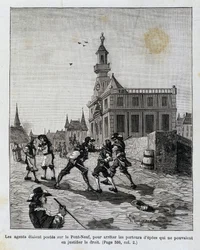 Os agentes foram colocados na Pont Neuf, para deter aqueles que não podiam justificar o seu direito.