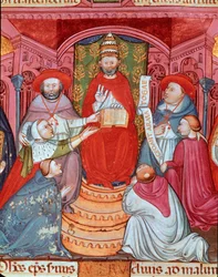 O antipope Clemente VII (Robert de Geneve) (1342-1394) que proclama suas leis".