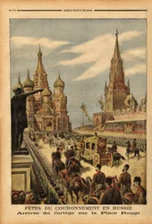 A chegada do cortejo à Praça Vermelha (Moscovo), por ocasião da coroação do czar Nicolau II (1868-1918). Gravura em «Le Petit Journal», 31/05/1896. Coleção Selva.