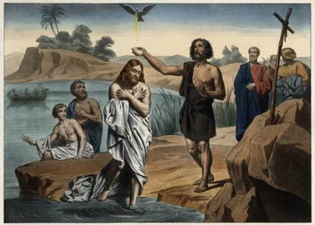 O batismo de Cristo. Gravura anónima de meados do século XIX.