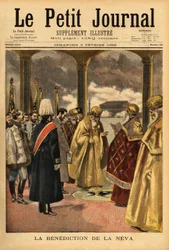 A bênção do Neva, uma tradição russa que ocorre em São Petersburgo todos os anos durante a epifania. Gravura no "Le petit journal" 3/02/1895. A colecção da Selva.