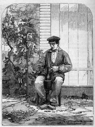 O engarrafamento do vinho Champagne. Gravura a partir de 1864.