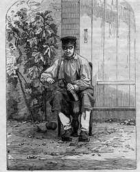 O engarrafamento do vinho Champagne. Gravura a partir de 1864.