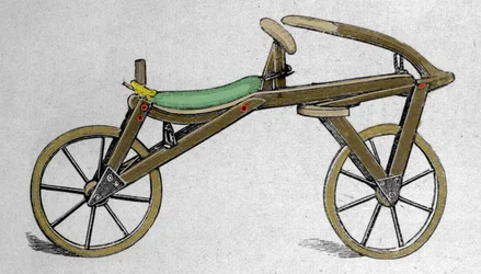 O "célérifère" ou draisienne, inventado pelo Barão Carl Drais von Sauerbronn (1785 - 1851) em 1816.