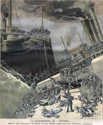O desastre do navio de guerra "Victoria" em 1893. Morte do Almirante Tryon e de 359 oficiais e marinheiros ingleses