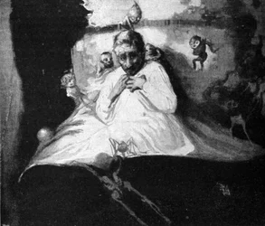 O medo de fantasmas (um homem na cama pensa que é agredido por criaturas imaginárias).