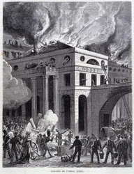 O incêndio do Odeon (1820) - gravura, final do século XIX