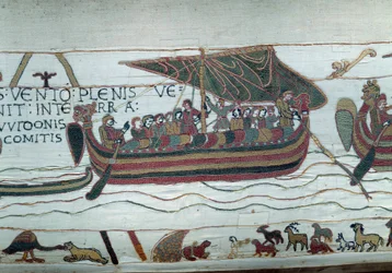 A frota de Haroldo, que veio informar o Duque de Normandia Guilherme, o Conquistador (1027-1087) que ele será sucessor da coroa da Inglaterra na morte de Edoaurd, o Confessor, é apanhada na tentação que a atira para as costas do Conde Guy de P