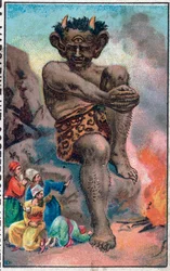 O gigante. As maravilhosas aventuras de Sinbad (Sindbad), o marinheiro. Conto popular de 1001 noites (mil e uma noites). A cromolitografia do final do século XIX.