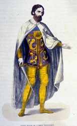 O grande mestre da Ordem Teutônica, uma ordem de cavalheirismo fundada em 1128 e desaparecida no século XVI após a sua secularização. Gravura do século XIX.