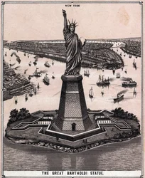 A grande estátua de Bartholdi em Nova York, EUA em "The world illustrates 168 views" Sem data (final do século XIX)