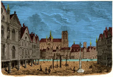A casa com os pilares ou casa do Dauphin, antigo e primeiro hotel da cidade de Paris na Idade Média, gravura do século XIX