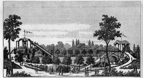 O salto do Niágara para o Jardim Ruggieri, rue Saint-Lazare em Paris por volta de 1824.em "La Nature". Revisão das ciências e suas aplicações para as artes e a indústria". 1888