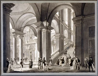 A grande escadaria de Brera. Aquatint de Giovanni Migliara, por volta de 1820.