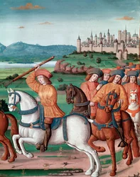 A loucura de Carlos VI (1368 - 1422). Em 5 de agosto de 1392, na floresta de Le Mans, ele começou a experimentar ataques de furiosa loucura: gritando traição, ele atacou sua própria trupe e matou quatro pessoas miniaturas de "Chronicles de Enguerrand de Mo