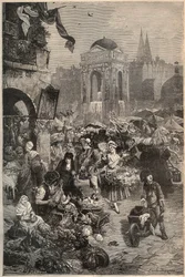 A marcha e a fonte dos Inocentes, Paris no século XVIII - gravura do século XIX