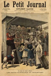 Os comerciantes e as suas exposições na avenida no dia do ano em Paris. Gravura no "Le petit journal" 2/01/1892. A colecção da Selva.
