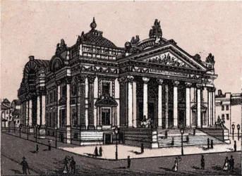 A nova bolsa de valores em Bruxelas na Bélgica em "The world illustrates 168 views" Sem data (final do século XIX)