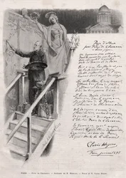 O pintor Puvis de Chavannes (1824-1898) ocupa a pintura - alegoria de M. Merwart com uma poesia de Clovis Hugues