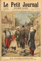 O presidente da república, Felix Faure (1841-1899), visita as tropas em Langres durante as grandes manobras e tradição para todos os visitantes, ele saboreia a sopa do soldado. Gravura no "Le petit journal" 22/09/1895. A coleção de Selva.