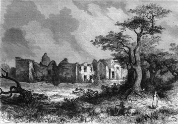 As ruínas do Chateau de la Mailleraye perto de Parthenay, departamento do Deux-Sevres (Deux Sevres) da região de Poitou-Charentes (Poitou Charentes). Gravura em "O Universo Ilustre".