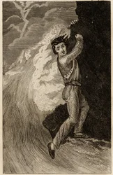 O naufrágio de Robinson Crusoé, gravura inserida em "As aventuras de Robinson Crusoé" de Daniel Defoe (1660-1731), edição la librairie d