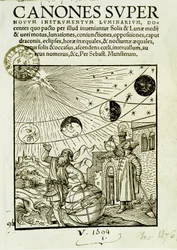 Os movimentos do sol e da lua observados pelos astrônomos - frontispício do livro "Super Canones