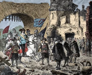 Trinta anos de idade: General Bernard de Saxônia Weimar (Saxônia - Weimar) (1604-1639) entre os vitoriosos em Breisach (Alemanha) - Bernhard de Weimar entrando em Breisach -
