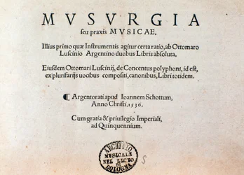 Página de título do manual prático de música Musurgia (1536)