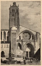 Catedral de Toulouse - Cathedrale Saint-Etienne de Toulouse - (Saint Etienne) gravura em "PATRIE" - DESCRIÇÃO PECTUREQUIREQUE DE LA FRANCE EN 6 VOLUES BY LUCIEN HUARD - final séc. XIX