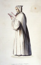 Monge trapista, ordem de Citeaux observando a regra reformada da Armadilha instituída em 1664 por Rancé. Gravura do século XIX.