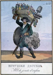 Comerciante itinerante de brinquedos infantis - Gravura do século XIX