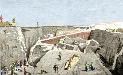 Escavações de Tróia lideradas por Heinrich Schliemann, sd. Século XIX.