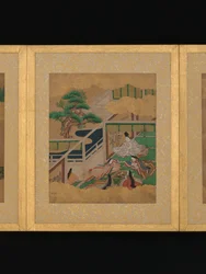 Doze cenas de O Conto de Genji, meados do século XVII (álbum de doze folhas; tinta e cor sobre papel dourado)