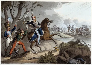 Dois oficiais franceses feitos prisioneiros na Batalha de Albuera - em "Historical, Military and Naval Anecdotes..." por Edward Orne