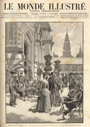 Exposição Universal de 1889 - Soldados indígenas em frente ao Pavilhão Colonial (Esplanada dos Inválidos). Capa "Le Monde Illustré" de 01/06/1889.