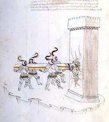 Uso de um campanário durante um assalto no século XVI.