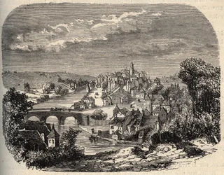 Uzerche - Correze - França - gravura em "PATRIE" - DESCRIÇÃO PECTUREQUIREQUE DE LA FRANCE EN 6 VOLUES BY LUCIEN HUARD - final do século XIX