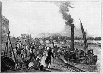 Victor Jean (Victor-Jean) Adam (1801-1866). "A viagem de Santa Nuvem junto ao barco a vapor"