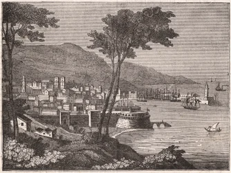 Vista, de, um, arborizado, colina, cidade, de, barcelona, catalonia, espanha