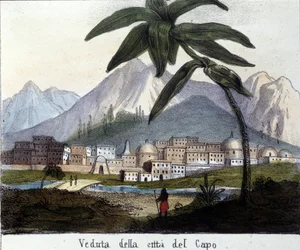Vista da cidade do Cabo ou Cidade do Cabo, na época do controle britânico, África do Sul. 1820