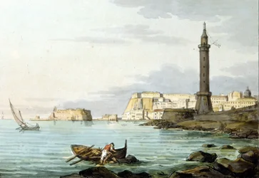 Vista de Nápoles a partir do porto. À esquerda fica o Castel dell